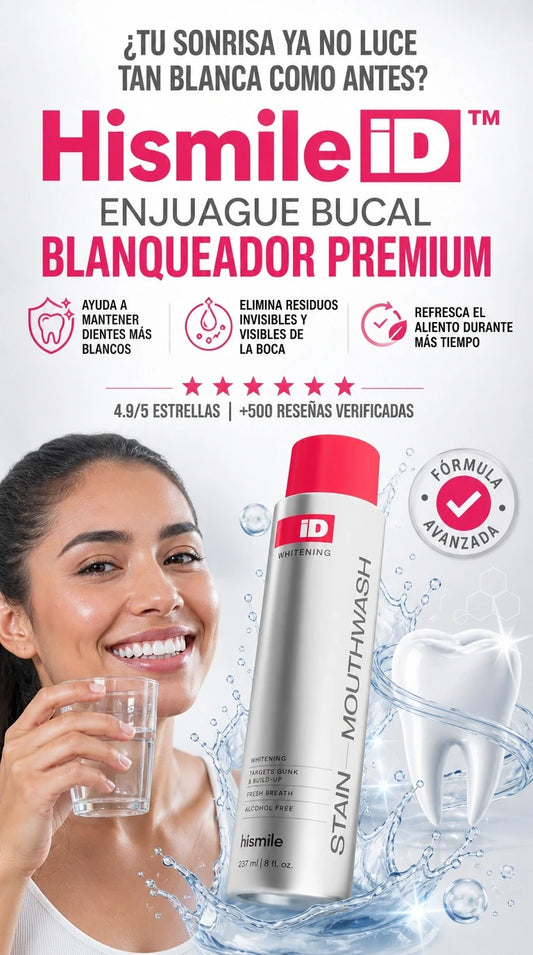 Hismile iD™ | Enjuague Blanqueador que Ilumina tu Sonrisa y Refresca tu Aliento